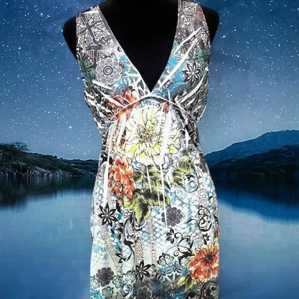 Panhandle Slim Lace Racer Back Multicolor Dress, Women's size L